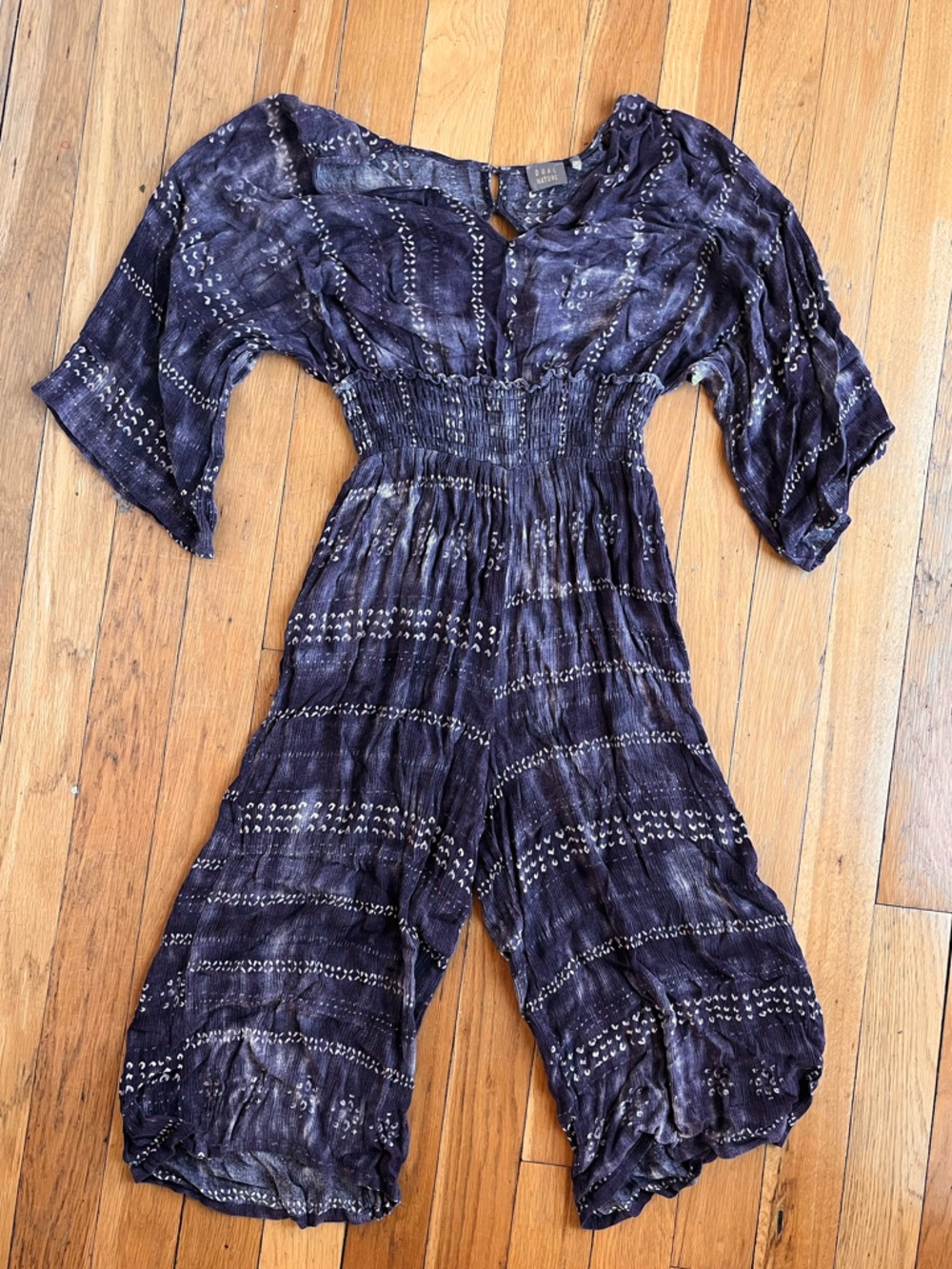 Dual Nature Boho Indigo Tie-Dye Smocked Waist Jumpsuit